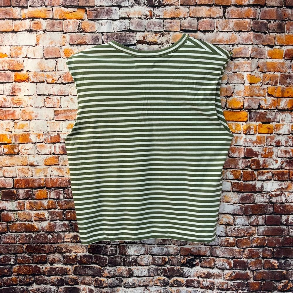 Madewell Strong Shoulder Tee Green White Stripe Sleeveless